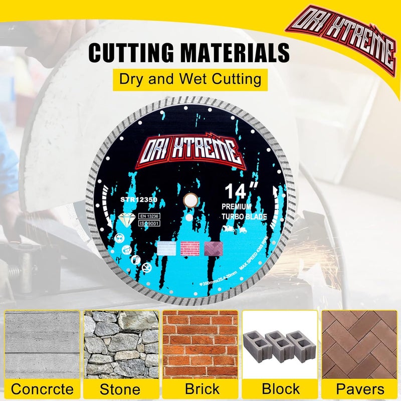 ORIXTREME 14Inch Diamond Saw Blade,Turbo Rim General Purpose Blade Dry/Wet Cutting Concrete,Reinforced Concrete, Masonry, Brick, Block,Stone 1"-20mm Arbor - Image 4